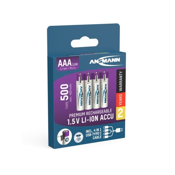 Ansmann AAA 1.5v Li-ion USB-C Pack of 4